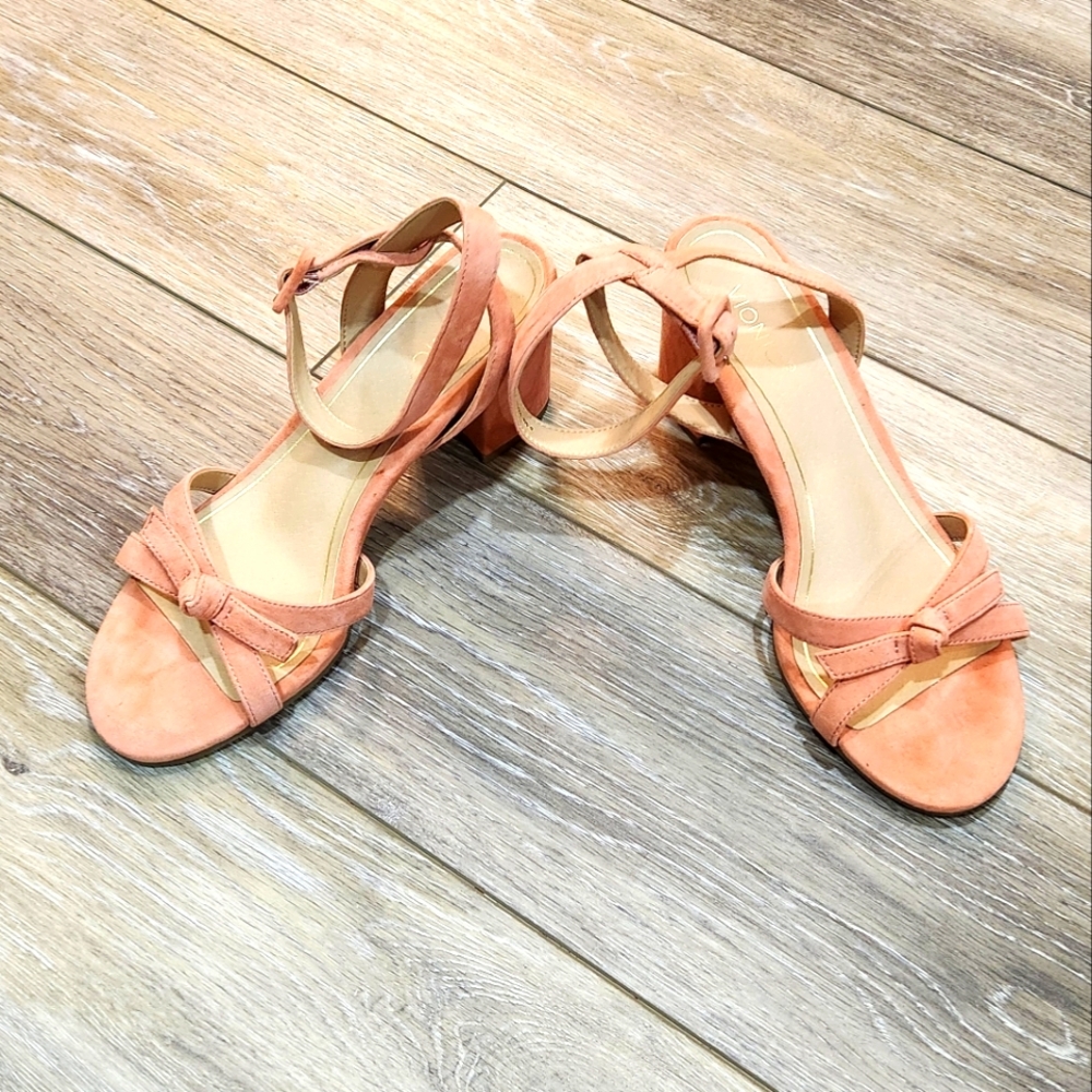 Vionic Coral-Orange Suede Knotted Block Heel Sandals